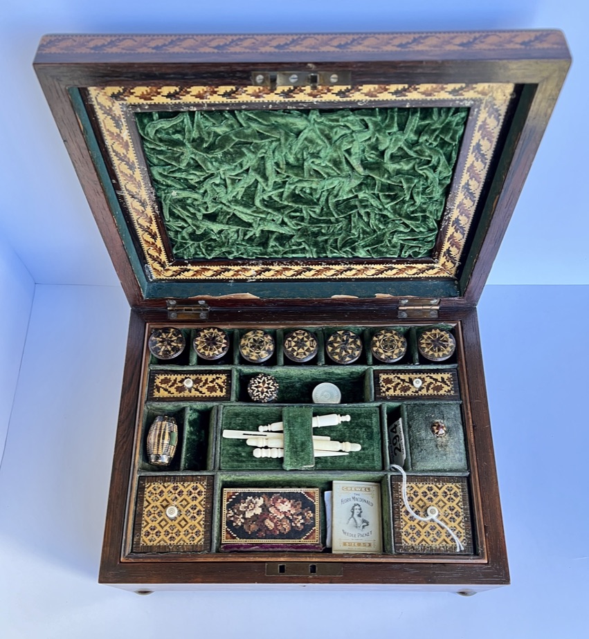 tunbridge ware sewing box open3