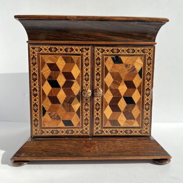 tunbridge ware jewellery cabinet, front view