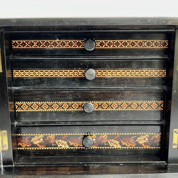 tunbridge ware jewellery cabinet coromandel wood, beautiful detail