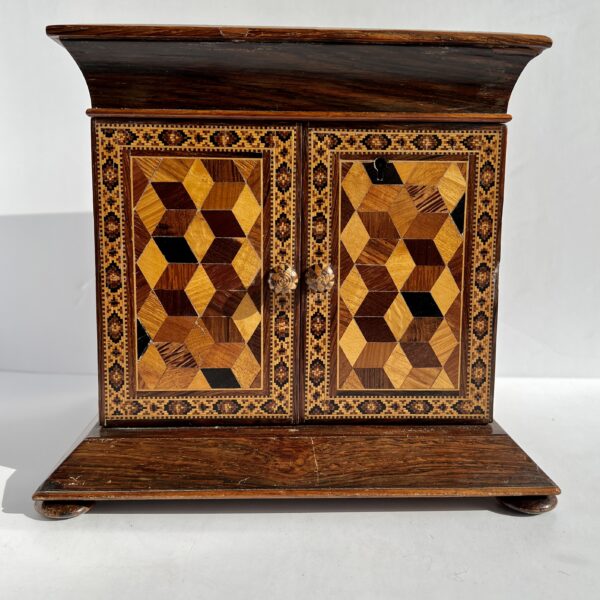 tunbridge ware jewellery cabinet, front view